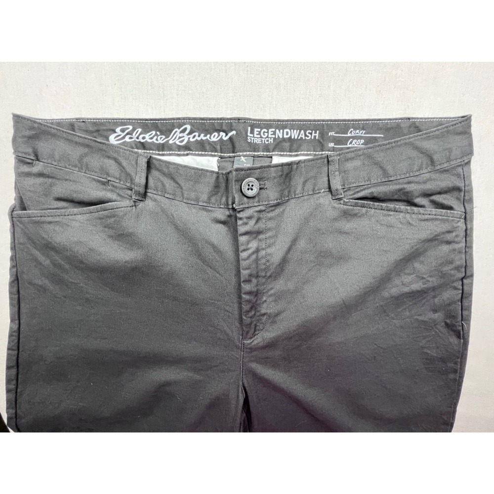 Eddie Bauer Legendwash Stretch Curvy Fit Crop Pants Charcoal Gray Womens 18